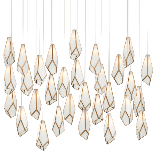 Glace Multi-Drop Pendant Light - Elegant White Art Glass with Antique Brass Finish for Stunning Spaces