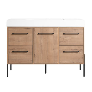 English Elm 48" Floating Bathroom Vanity Dual Ceramic Vessel Sinks Oak Finish Soft Close Doors W999S00527
