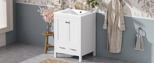English Elm 24-inch Modern Bathroom Vanity with Ceramic Sink, Soft-Close Doors, Drawer Divider & Ample Storage White N729P299440K