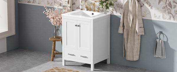 English Elm 24-inch Modern Bathroom Vanity with Ceramic Sink, Soft-Close Doors, Drawer Divider & Ample Storage White N729P299440K