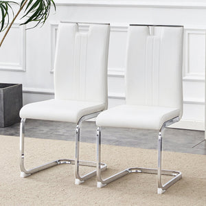 English Elm Set of 2 Gloss Pu Bow-back Dining Chairs with Ergonomic Curved Support for Modern Lofts White W1512P491841