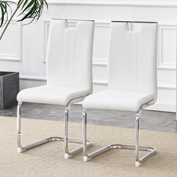 English Elm Set of 2 Gloss Pu Bow-back Dining Chairs with Ergonomic Curved Support for Modern Lofts White W1512P491841