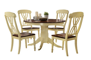 English Elm Dylan Buttermilk & Oak 5PC Dining Set - 45" Round Table, 2 Armless High-Back Chairs, Durable Wood Veneer B2726S00235
