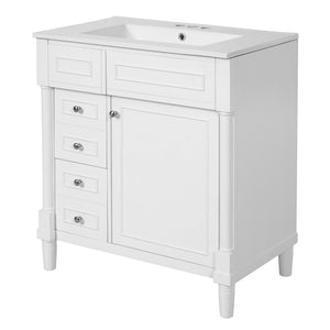 English Elm 30" Bathroom Vanity with Sink — Freestanding Modern Cabinet with Soft-Close Door, 2 Deep Drawers, Durable Basin White N710P288938K