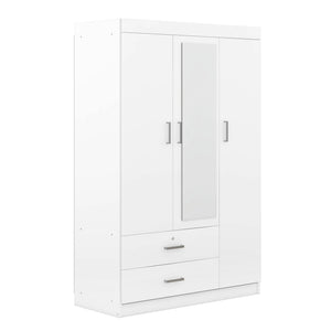 English Elm 3-door Wardrobe with Full Length Mirror Lockable Drawer and Bedroom Shelf Storage White LP006601AAK