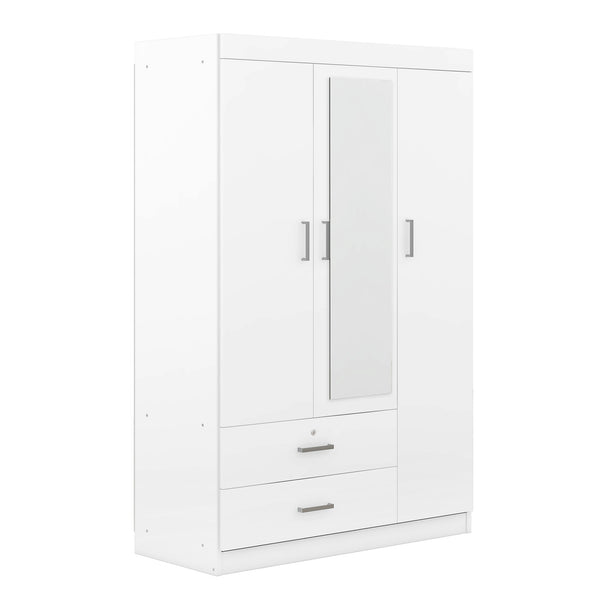 English Elm 3-door Wardrobe with Full Length Mirror Lockable Drawer and Bedroom Shelf Storage White LP006601AAK