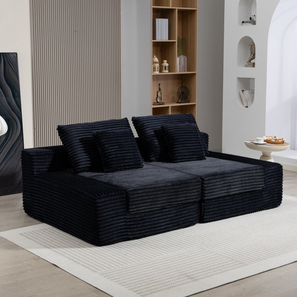 English Elm Double Cloud Plush Chaise Lounge Sofa Bed with Deep Seat, No Assembly, Ultra-Soft Corduroy Comfort Black W794S00004