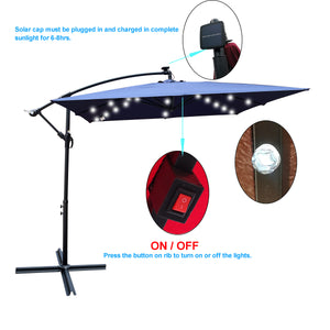 English Elm Square Solar Led Patio Umbrella Upf 40 Polyester Canopy with Crank Lift Wind Vent Navy Blue W656127037