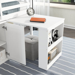 English Elm Twin Loft Bed With Integrated Storage, Pull-Out Desk & Safety Guardrail For Space-Saving Solutions W504S00210-GIGA