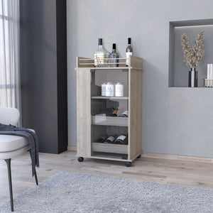 English Elm Baltimore Grey Bar Cart with Glass Door, 2 Side Shelves & Smooth Casters for Stylish Entertaining B200P188866
