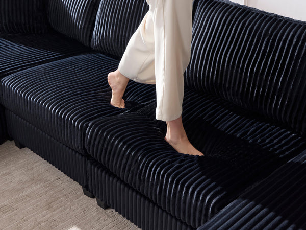 English Elm Convertible U-Shaped Sofa In Soft Corduroy Fabric - Modern 4-Seater For Stylish Living Room Comfort W1793S00033