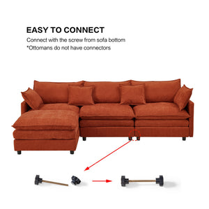 English Elm 105" L-shaped Chenille Sectional with Ottoman Pocket Spring Living Room Sofa Dark Orange W1097S00289