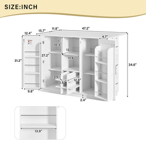 English Elm U_style Compact Kitchen Island with Drop Leaf Power Outlet Wine Rack Stemware Storage White N711P437715K