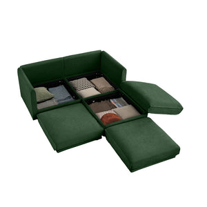 English Elm Stylish Green Chenille Loveseat With Ottoman Storage – Modern, Ergonomic, & Modular Design For Comfort W714S01058-GIGA