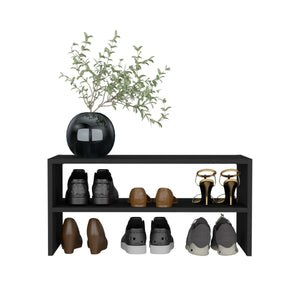 English Elm Basic 23" Wide 2-tier shelf Stackable Shoe Rack — Space-Saving Organizer for Closets, Entryways, Easy Assembly Black 33 L x 19 W x 4 H B200P235832