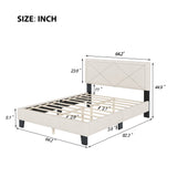 English Elm Simple Queen Size Upholstered Bed Frame With Rivet Design, Modern Velvet Platform Bed With Headboard, Beige