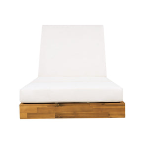 English Elm Boat-shape Acacia Wood Outdoor Chaise Lounge Slatted Teak Finish Poolside Recliner Cream,Teak N770P380117T_N770P208317C