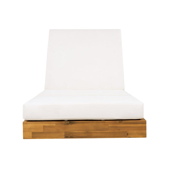 English Elm Boat-shape Acacia Wood Outdoor Chaise Lounge Slatted Teak Finish Poolside Recliner Cream,Teak N770P380117T_N770P208317C