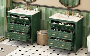 English Elm 60'' Freestanding Bathroom Vanity With Ceramic Sink, Charming Green Finish & Ample Storage Space N710SS00003F