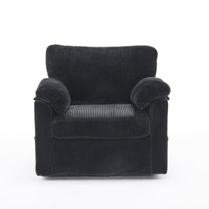 English Elm 33 Inch Oversized Swivel Corduroy Lounge Chair with Plush Chenille Cushioning and Support Springs Black W1829P265018