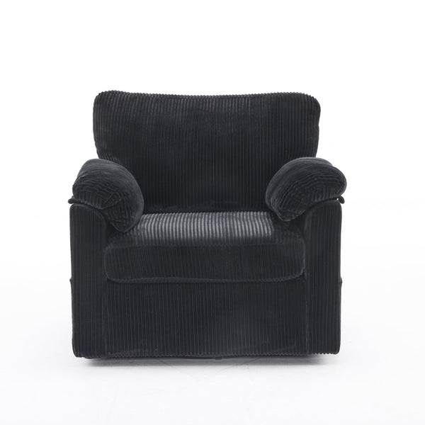 English Elm 33 Inch Oversized Swivel Corduroy Lounge Chair with Plush Chenille Cushioning and Support Springs Black W1829P265018