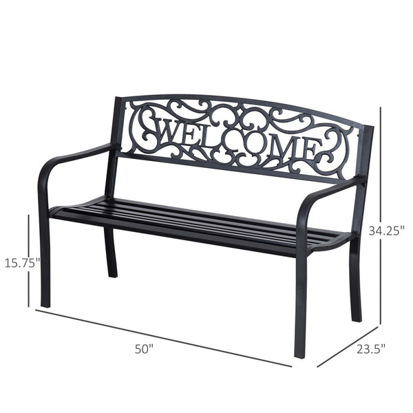 English Elm Outdoor Powder-coated Steel Garden Bench with Curved Slats for Patio or Porch Seating T3971P383901