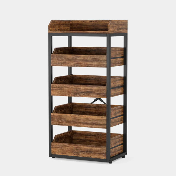 English Elm Compact Six Tier Bookcase with 12 Open Cubes for Slim Vertical Home Office Storage T3971P450803