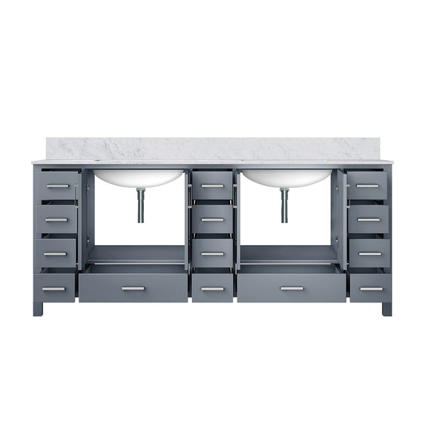 English Elm Dark Grey Double Bath Vanity 84" W With Durable Carrara Marble Top & Ample Storage Solutions B2731P258972