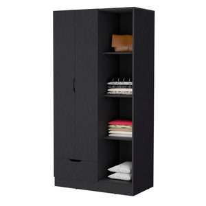 English Elm Redmond Black Armoire with Drawer, 4 Adjustable Shelves & Hanging Rod – Space-Saving Storage Solution B128S00124