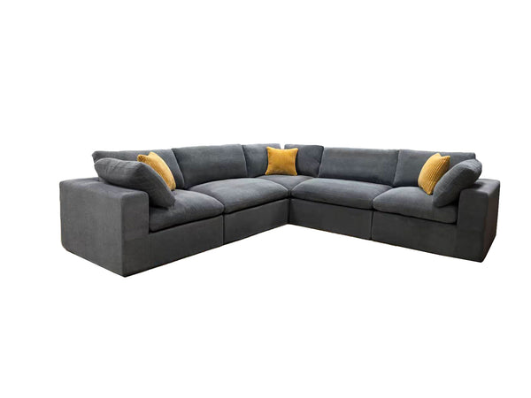 English Elm Coffee Bean Basket Weave Modular Sectional Foam Compressed Sofa with Toss Pillows B2748S00066