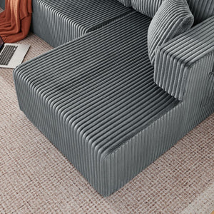 English Elm 132" U-shaped Modular Corduroy Sectional with Deep Foam Cushions for Living Room Dark Grey W5802S00003