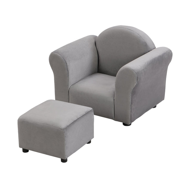 English Elm Kids Velvet Armchair with Ottoman Gray — Ergonomic, Durable Toddler Sofa, Lightweight, 150lb Limit W2297P264486