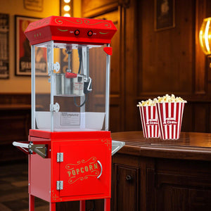 English Elm 6oz Retro Theater Popcorn Popper Cart with Stainless Kettle for Game Room Fun Red W2841P272023
