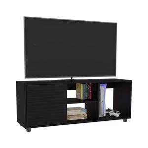 English Elm Tv Stand with Three Open Shelves for Media Storage and Decor, Slim Profile, Eco-Friendly Engineered Wood Black 52.76 L x 20.47 W x 4.72 H B097P296850