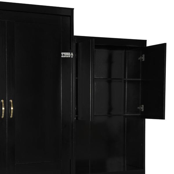 English Elm Queen Size Murphy Bed With Integrated Desk, Flip-Up Vanity & Storage Cabinets In Espresso Finish N820S10057P-GIGA