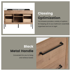 English Elm 48" Floating Bathroom Vanity Dual Ceramic Vessel Sinks Oak Finish Soft Close Doors W999S00527