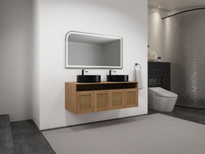 English Elm 48" Modern Wall-Mounted Bathroom Vanity With Black Ceramic Art Sink & Soft-Close Doors, Plywood W999S00400