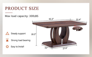 English Elm Modern Walnut MDF Rectangular Coffee Table with Dark Brown Grain Sticker, Silver Trim, Ergonomic Height W1151P230544