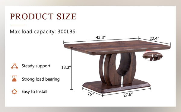 English Elm Modern Walnut MDF Rectangular Coffee Table with Dark Brown Grain Sticker, Silver Trim, Ergonomic Height W1151P230544