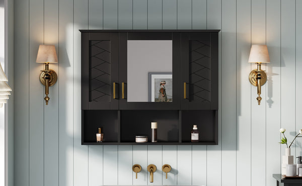 English Elm 35 Inch Wall Mount Medicine Cabinet Soft Close Mirror Storage for Modern Bathroom Black N710P389453B