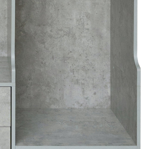 English Elm Open Open Wooden Wardrobe with 2 Rods, 5 Shelves & 3 Drawers — Modern Gray White Storage Solution N820S00021E