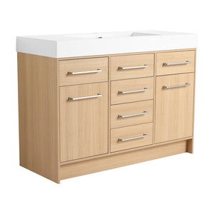 English Elm 48" Freestanding Bathroom Vanity with Resin Sink, Original Oak Finish, 2 Doors & 6 Drawers, Plywood W1972P315227