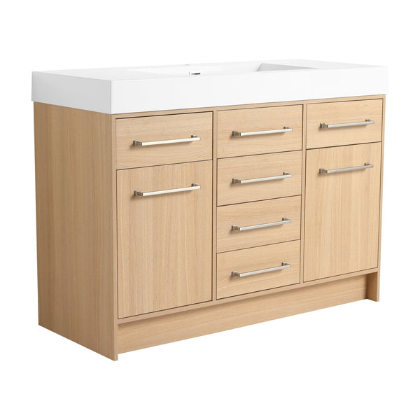 English Elm 48" Freestanding Bathroom Vanity with Resin Sink, Original Oak Finish, 2 Doors & 6 Drawers, Plywood W1972P315227