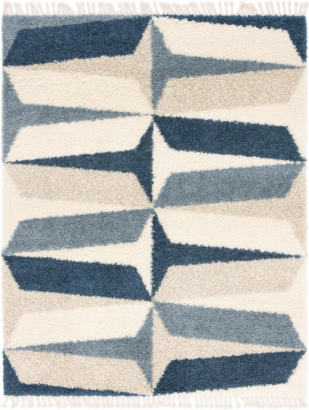 Unique Loom Hygge Shag Balanced Machine Made Geometric Rug Blue, Ivory/Navy Blue 8' 0" x 10' 0"