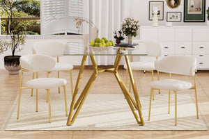 English Elm 35.4-Inch Square Tempered Glass Dining Table For 2-4 People | Stylish Space-Saving Design In Gold W1162P306710