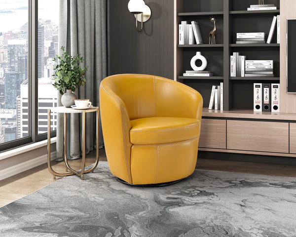English Elm Luxury Top Grain Leather Swivel Barrel Chair with Solid Wood Frame, 360° Rotation, Removable Cushion Cover, No Assembly Required Yellow 32 L x 30 W x 33.5 H B011P308558