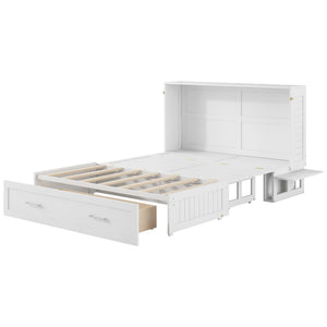 English Elm Queen Mobile Murphy Bed with Drawers & Side Shelves, White Fold-Up Queen Wall Bed for Guests SM000317AAK