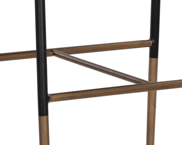 Sunpan Brenan Counter Stool - Elegant Curved Backrest, Unique Faux Leather, Black Metal Frame & Brass Caps Bravo Cognac