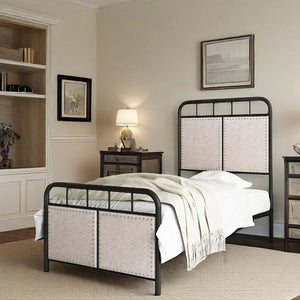English Elm Twin Sturdy Metal Bed Frame for Twin Mattress — Quiet, Tool-Included Assembly, No Box Spring Needed, 300LB Capacity Black 44.49 L x 42.72 W x 5.31 H W2297P347758