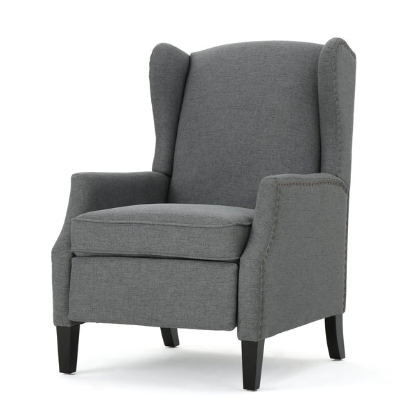 English Elm Christopher Knight Home® - Pushback Recliner Chair with Nailhead Trim and Wingback Design, Plush Fabric Comfort for Living Rooms Charcoal 60760.00CCL